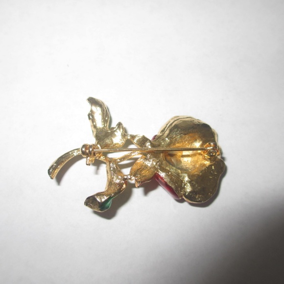 Vintage 1960-70`s brooch rose rhinestone red green - Picture 5 of 6